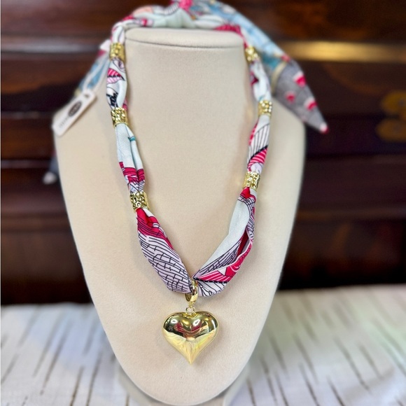 Host Pick!! Gemelli Scarf Necklace with Gold Heart Pendant – Statement Jewelry - Picture 2 of 7